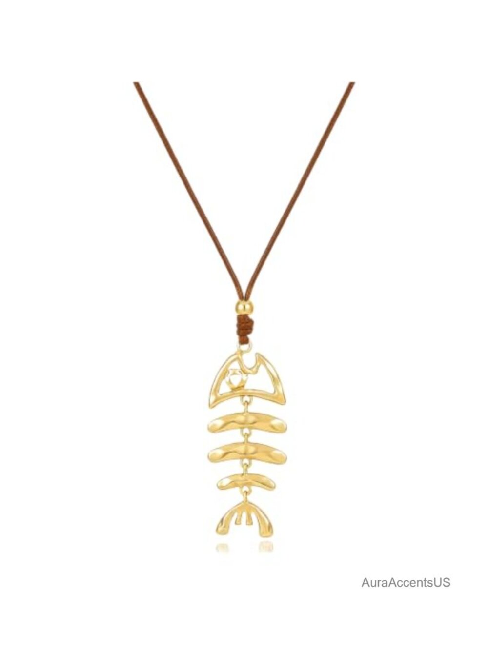 14K Gold Plated Fishbone Statement Pendant Necklace 80 cm